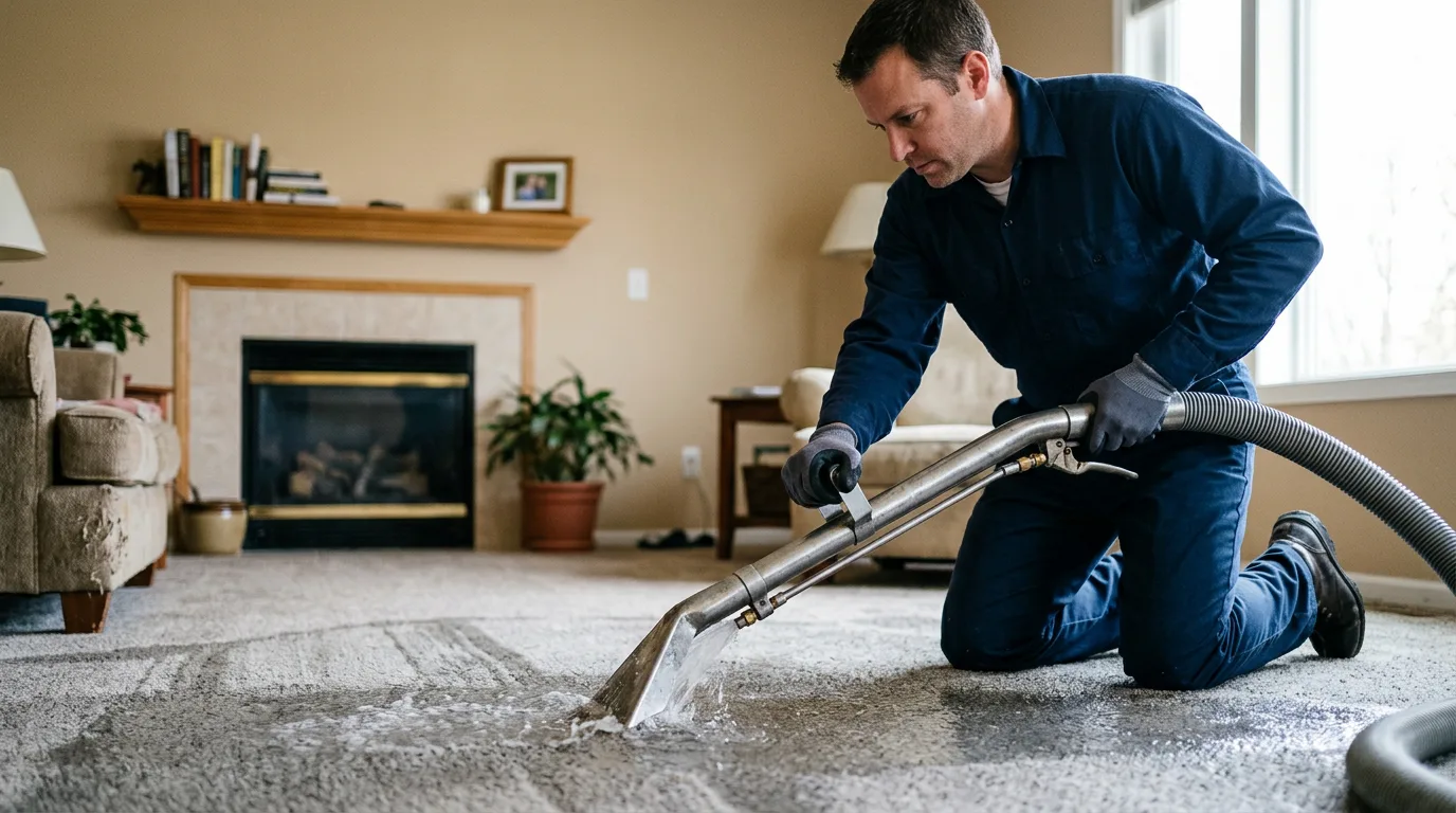 Water damage restoration technician working near Harris, IA